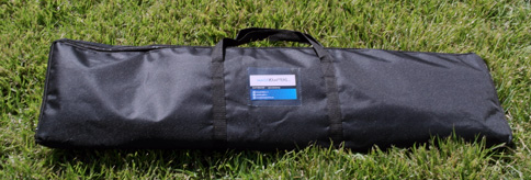 Flag banner travel case closed and on display Closed flag banner travel case