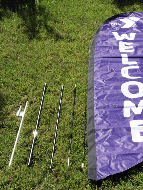 Disassembled banner flag with all components shown disassembled banner flag